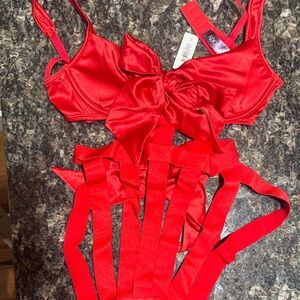 Adore Me sexy Vibrant Red Satin bra teddy